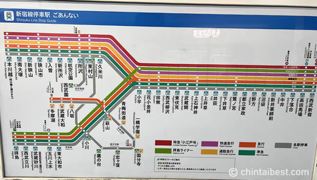 西武新宿線の路線図。高田馬場、上石神井、田無、小平、拝島、所沢へアクセス可能。