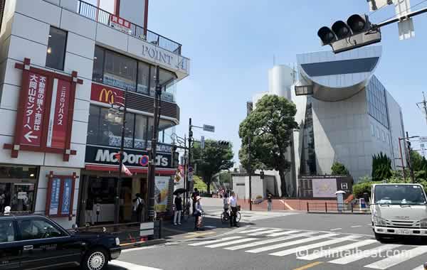 駅前の交差点です。マクドナルドや東京工業大学が見えます。